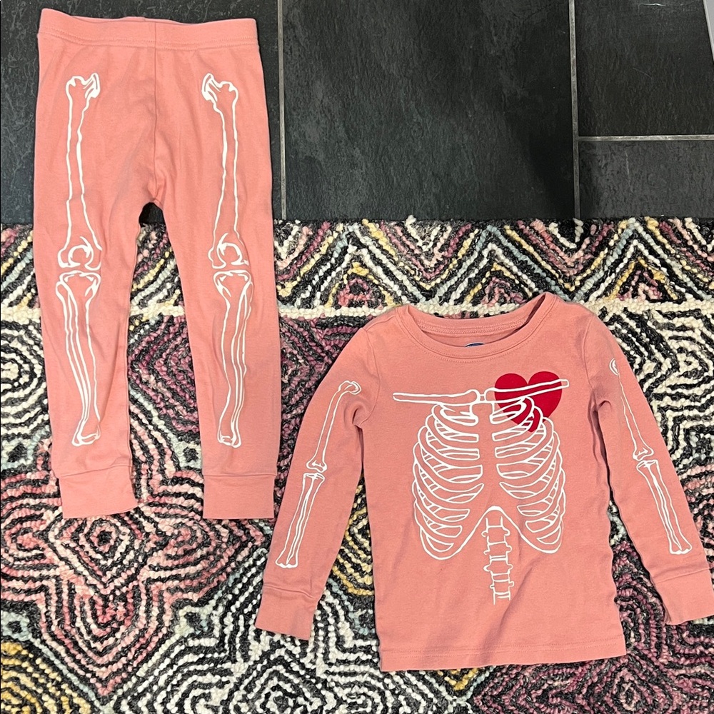 Kids Glow in the Dark Skeleton Ribcage Pajama Set with Heart